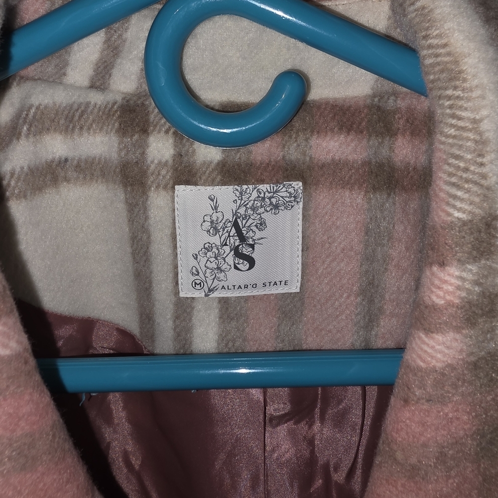 Altar'd State Pink and Cream Plaid Coat - Picture 4 of 6